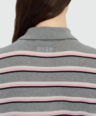 Horizontal striped knit polo.