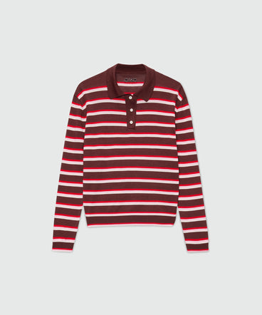 Horizontal striped knit polo.
