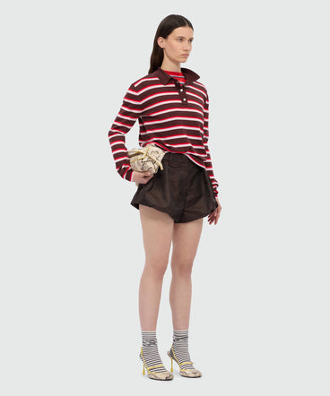 Horizontal striped knit polo.