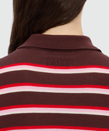 Horizontal striped knit polo.