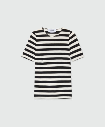 White and black striped cotton jersey T-shirt.