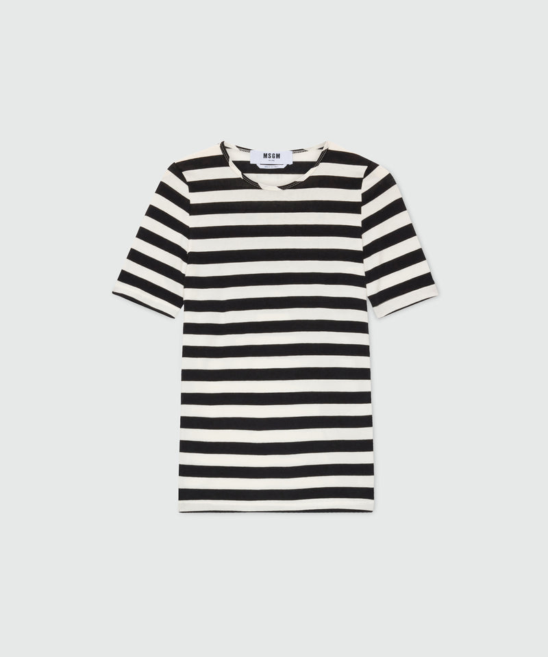 White and black striped cotton jersey T-shirt. 99 Donna 