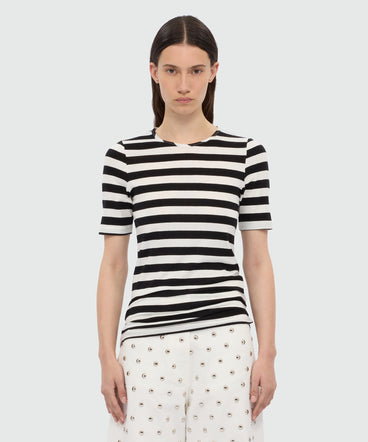 White and black striped cotton jersey T-shirt.