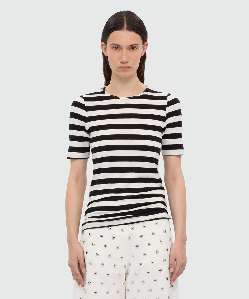 White and black striped cotton jersey T-shirt. 99 Donna 