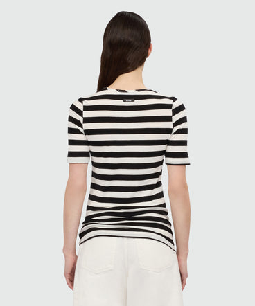 White and black striped cotton jersey T-shirt.
