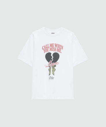 White T-shirt with MSGM "Call me when you miss me" graphic print.