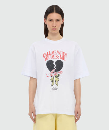 White T-shirt with MSGM "Call me when you miss me" graphic print.