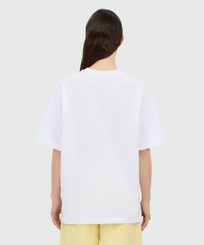 White T-shirt with MSGM "Call me when you miss me" graphic print. 01 Donna 