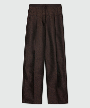 Brown wide-leg jacquard trousers with python print.