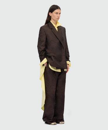 Brown wide-leg jacquard trousers with python print.