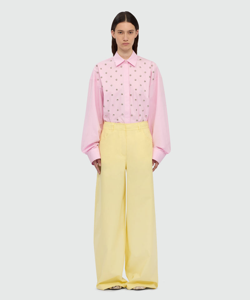 Yellow wide-leg cotton poplin trousers. 06 Donna 