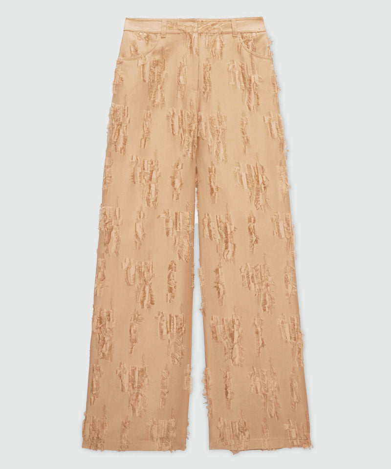 Beige wide-leg frayed fil coupe trousers. 23 Donna 