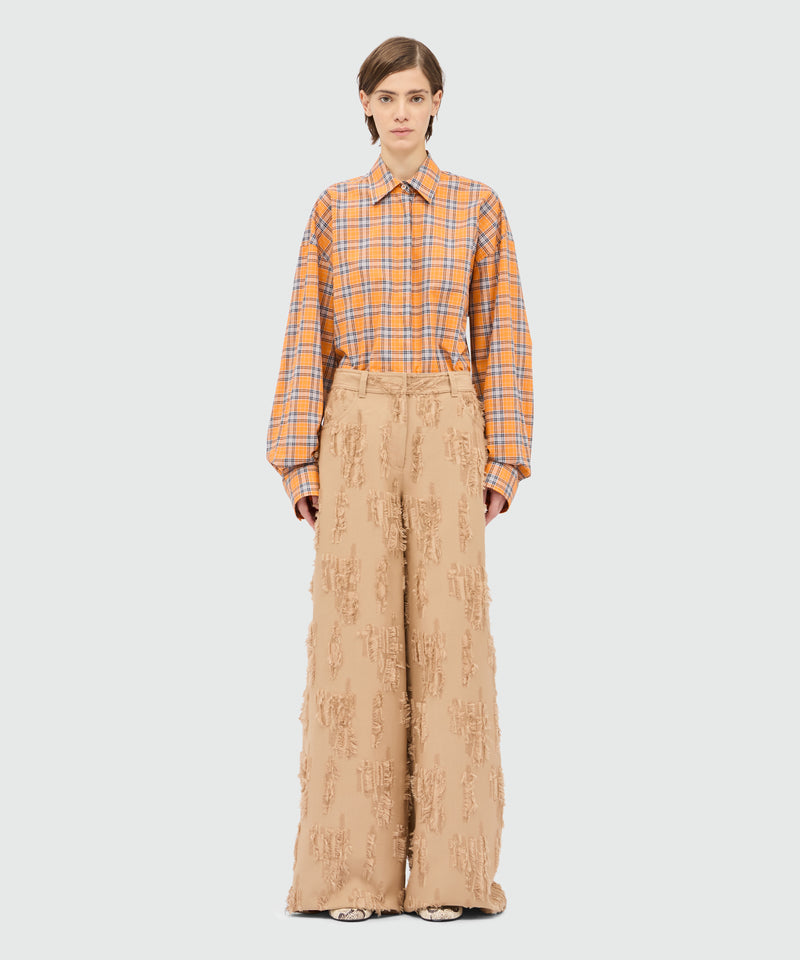 Beige wide-leg frayed fil coupe trousers. 23 Donna 