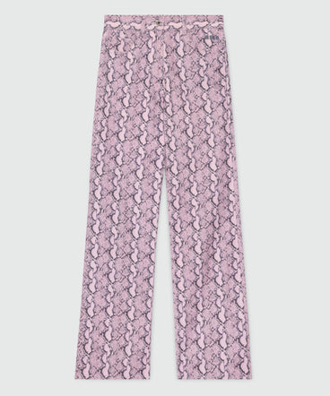 Pink straight-leg python print gabardine trousers.