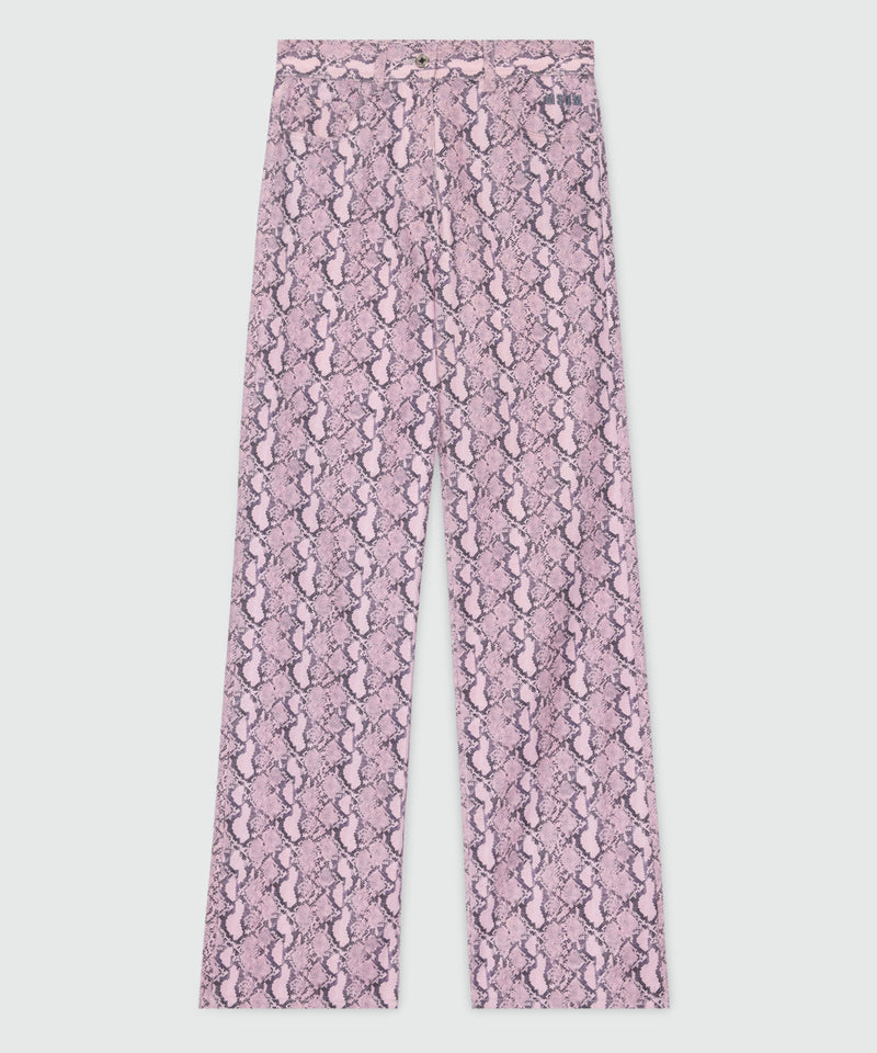 Pink straight-leg python print gabardine trousers. 12 Donna 