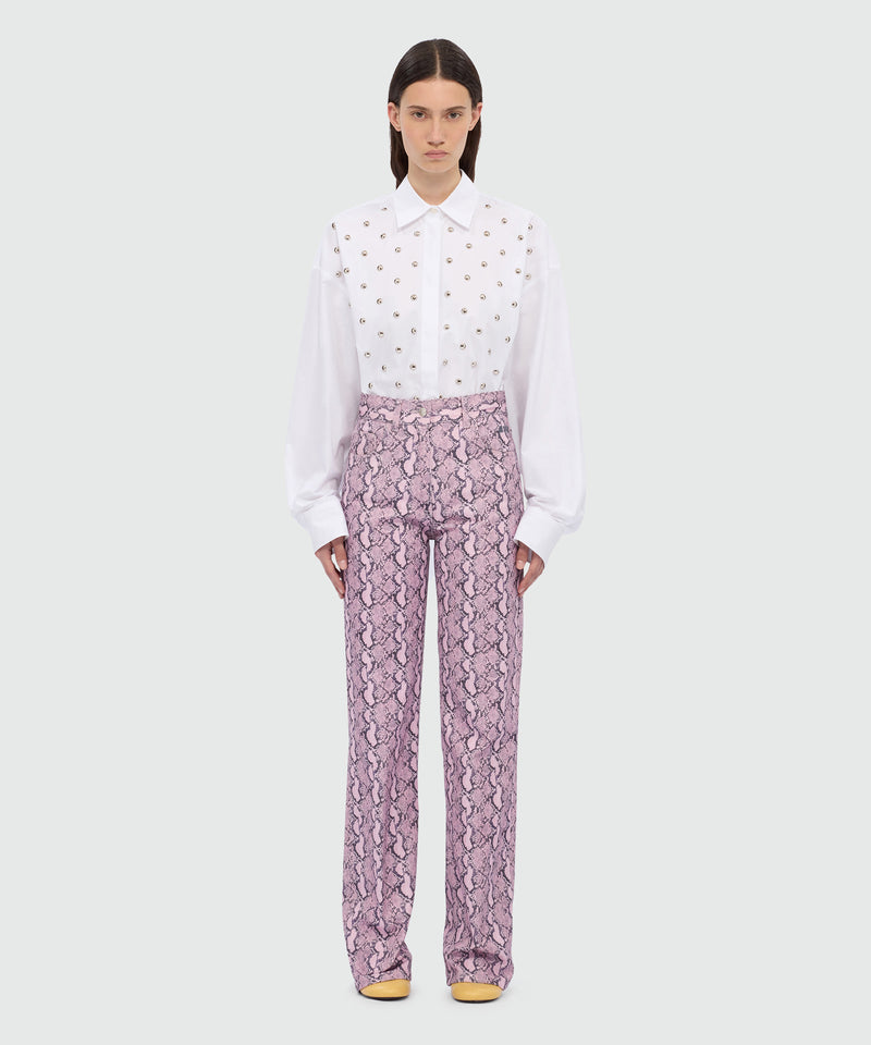 Pink straight-leg python print gabardine trousers. 12 Donna 