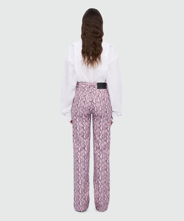 Pink straight-leg python print gabardine trousers.