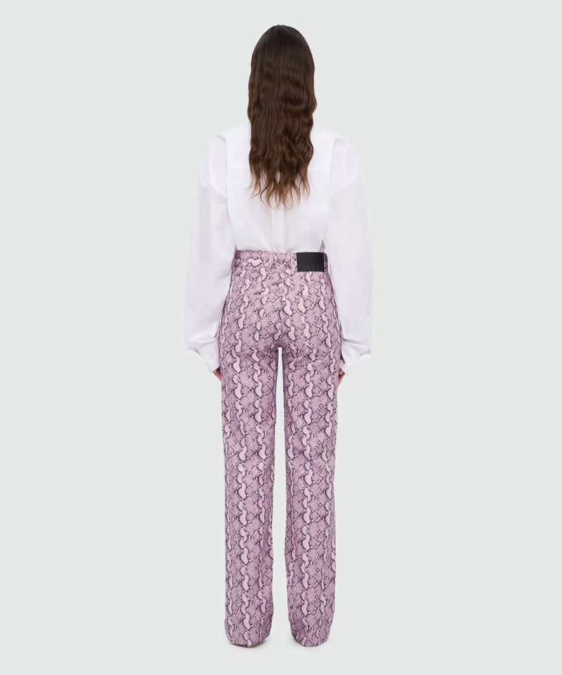 Pink straight-leg python print gabardine trousers. 12 Donna 