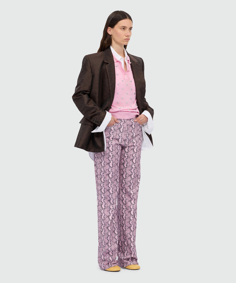 Pink straight-leg python print gabardine trousers. 12 Donna 