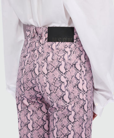 Pink straight-leg python print gabardine trousers.