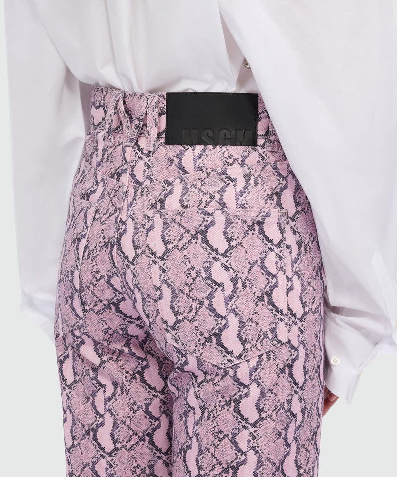 Pink straight-leg python print gabardine trousers. 12 Donna 
