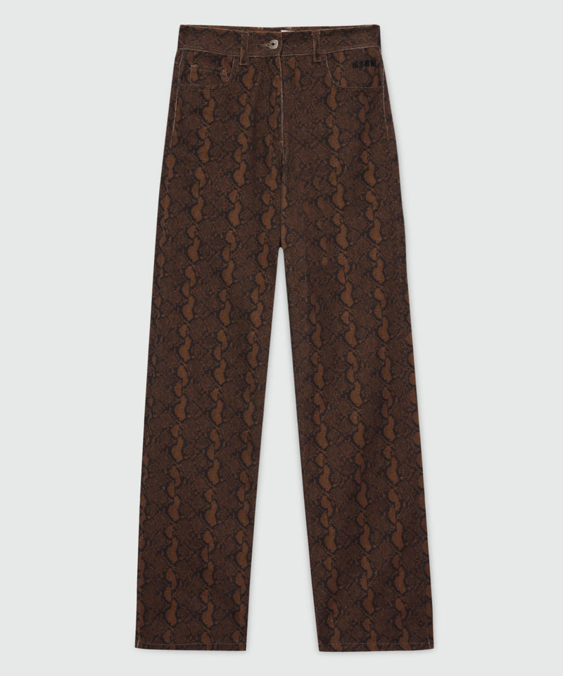Brown straight-leg python print gabardine trousers. 30 Donna 