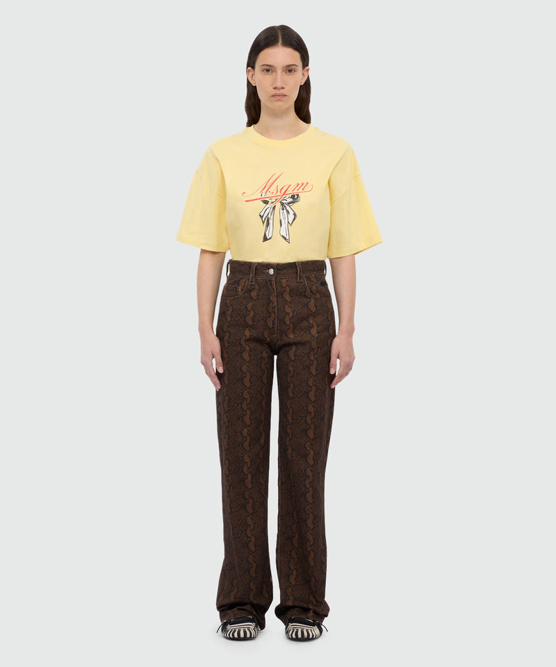 Brown straight-leg python print gabardine trousers. 30 Donna 