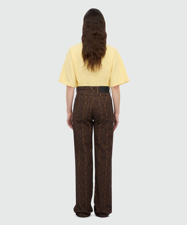 Brown straight-leg python print gabardine trousers.