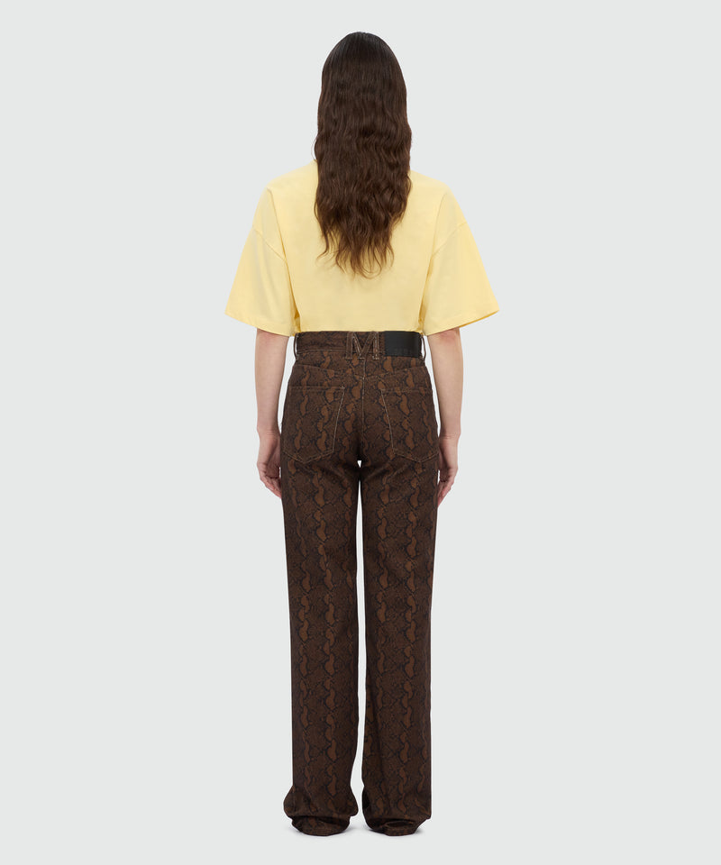 Brown straight-leg python print gabardine trousers. 30 Donna 