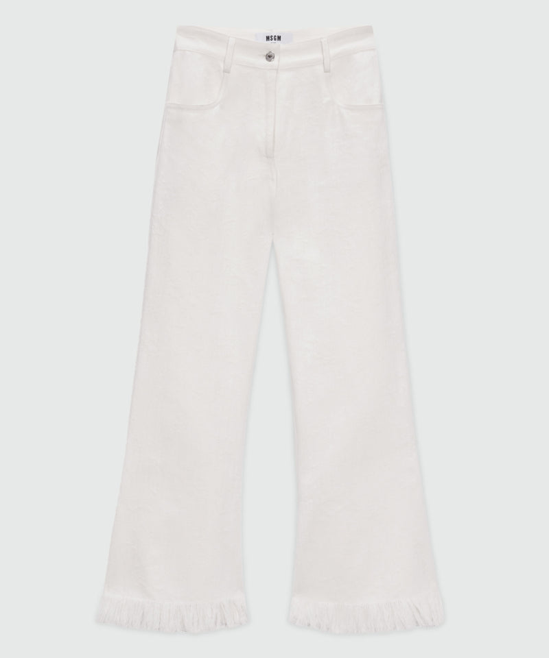 White frayed raw cotton flare Capri trousers. 02 Donna 