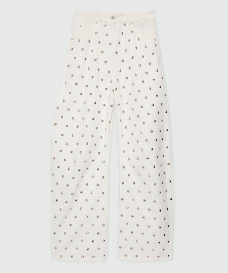 White barrel-fit trousers with studs. 02 Donna 