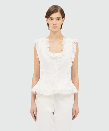 White frayed raw cotton top.