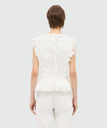 White frayed raw cotton top.