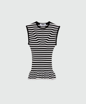 White and black striped knit top.