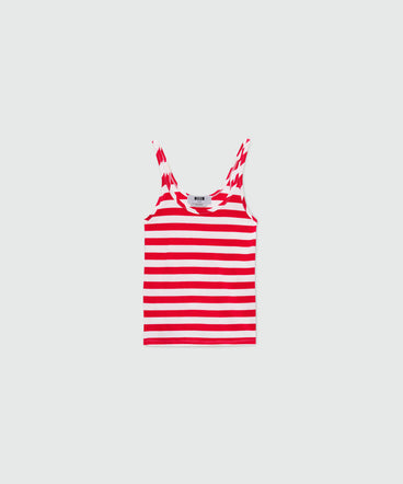 White and red striped jersey top.