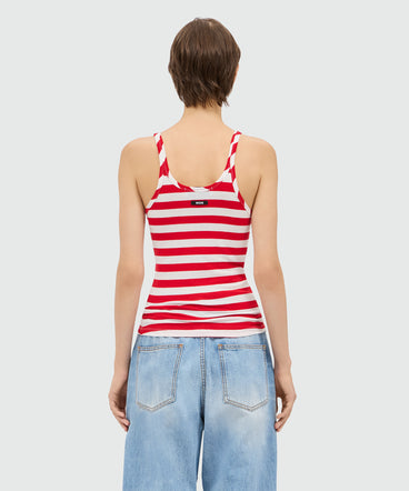White and red striped jersey top.