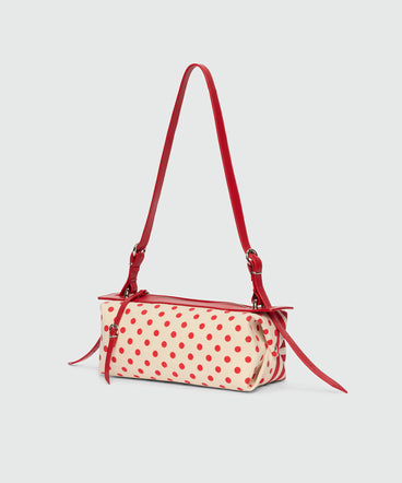 Small bowling bag in striped and polka dot print canvas.