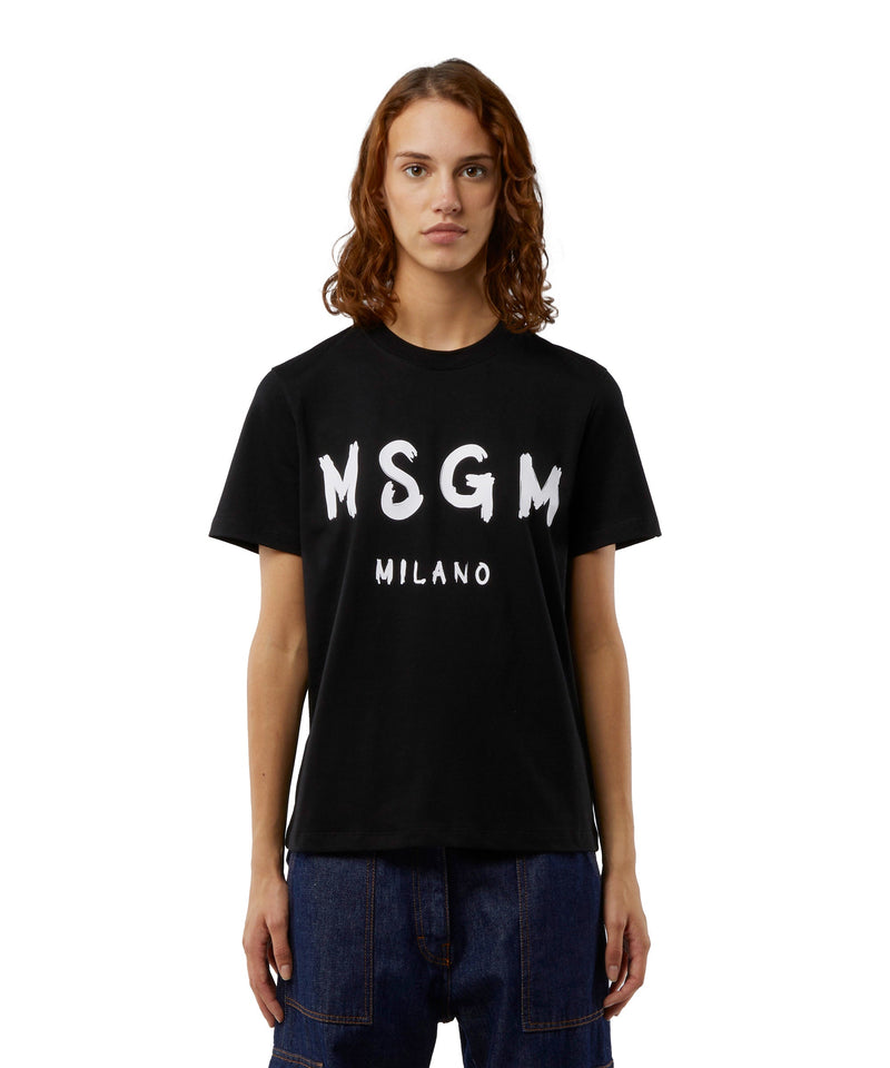 Cotton T-shirt in solid colour with logo BLACK Women 