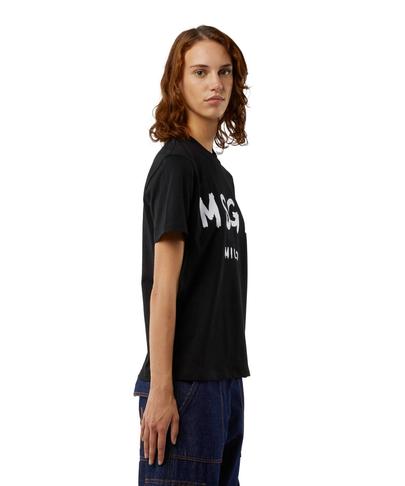 Cotton T-shirt in solid colour with logo BLACK Women 