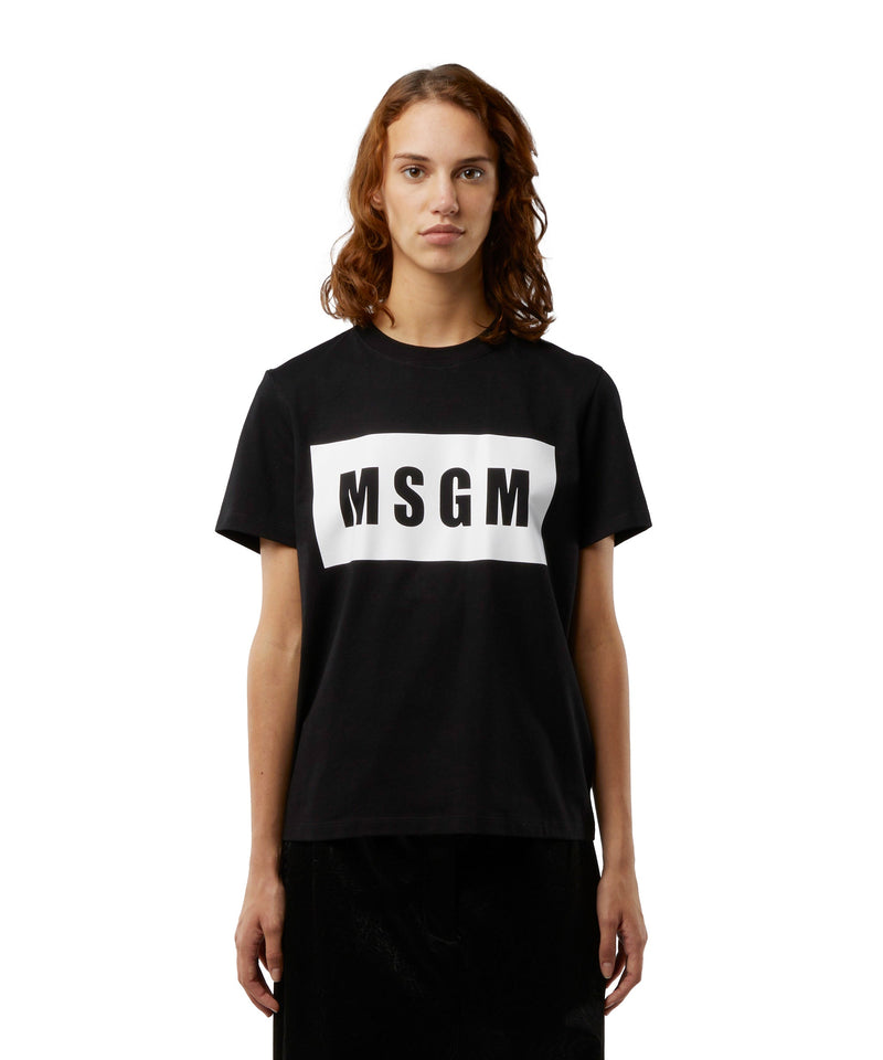 Crew neck T-shirt with MSGM box logo BLACK Women 