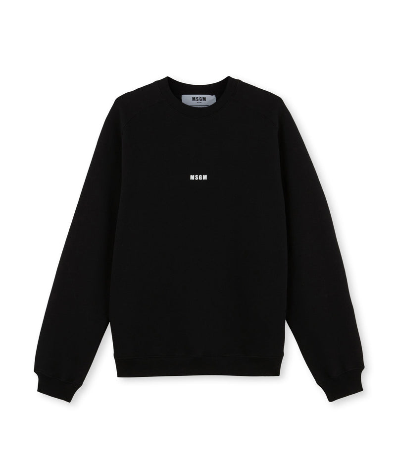 Crew neck cotton sweatshirt with a micro logo BLACK Men 