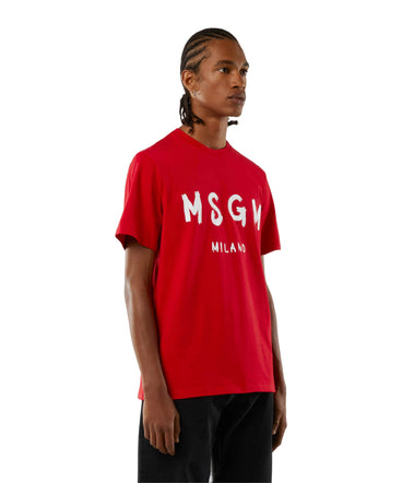 T-shirt in cotone con logo pennellato