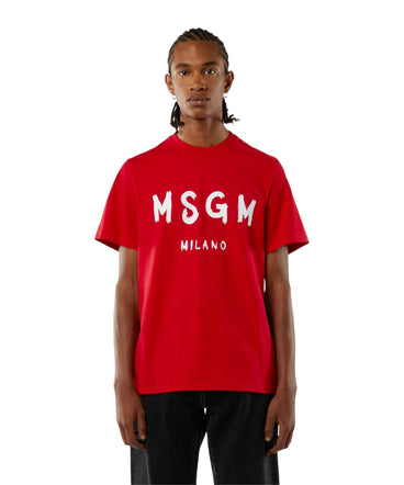 T-shirt in cotone con logo pennellato