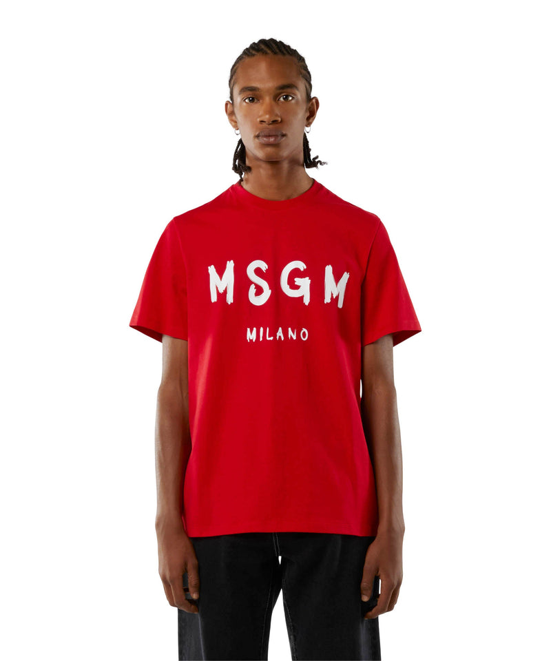 T-shirt in cotone con logo pennellato ROSSO Uomo 