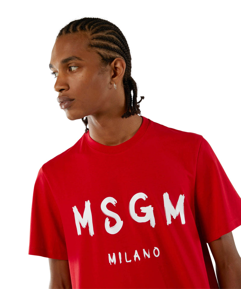 T-shirt in cotone con logo pennellato ROSSO Uomo 