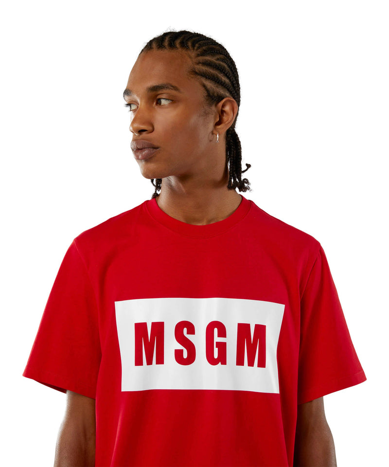 Cotton T-shirt with box logo RED Men 