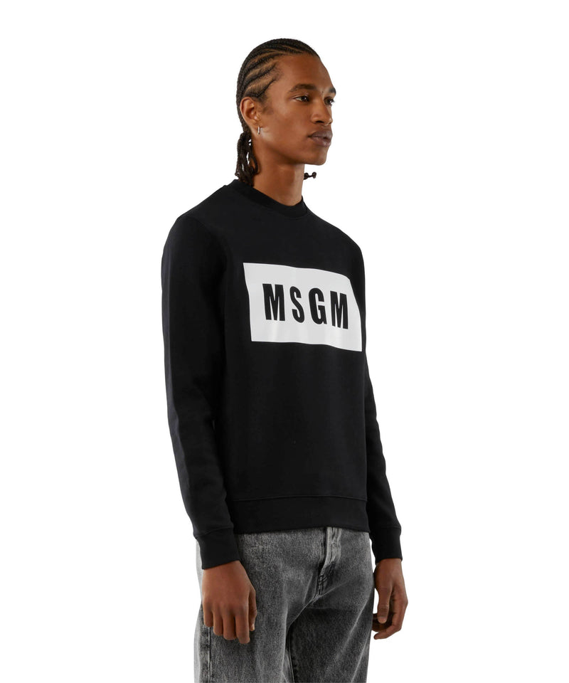Solid colour cotton sweatshirt with a box logo BLACK Men 
