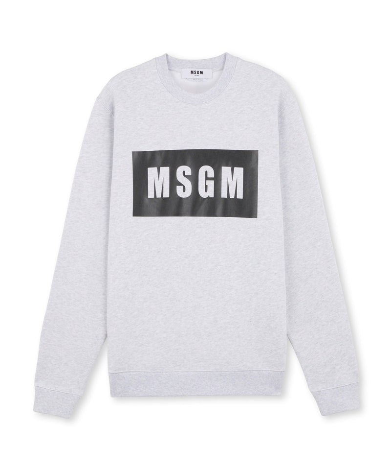 Solid colour cotton sweatshirt with a box logo GREY Men 
