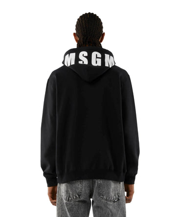 Cotton sweatshirt with a maxi logo on the hood