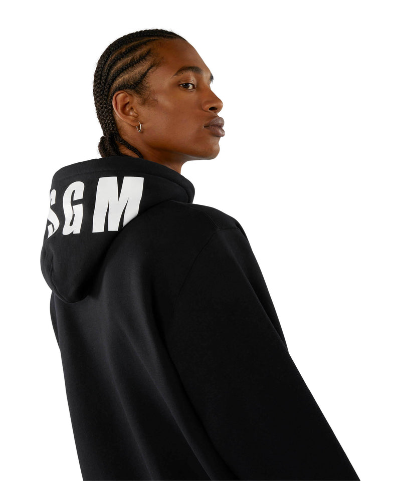 Cotton sweatshirt with a maxi logo on the hood BLACK Men 